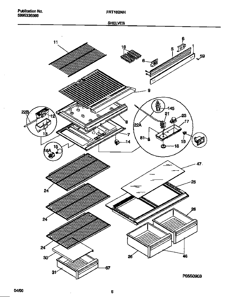 SHELVES Diagram and Parts List for FRT18BNHD0  Frigidaire Refrigerator