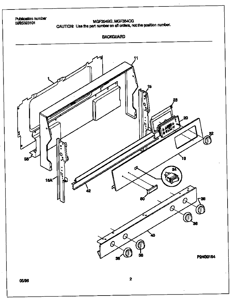 BACKGUARD Diagram and Parts List for MGF354BGDC  Frigidaire Range