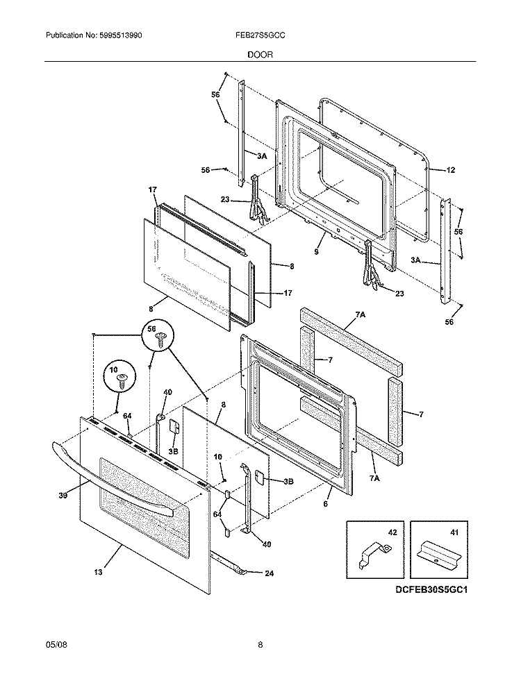 DOOR Diagram and Parts List for FEB27S5GCC  Frigidaire Wall Oven