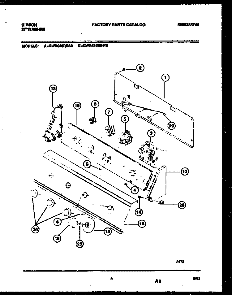 CONSOLE AND CONTROL PARTS Diagram and Parts List for GWX645RBS0  Gibson Washer