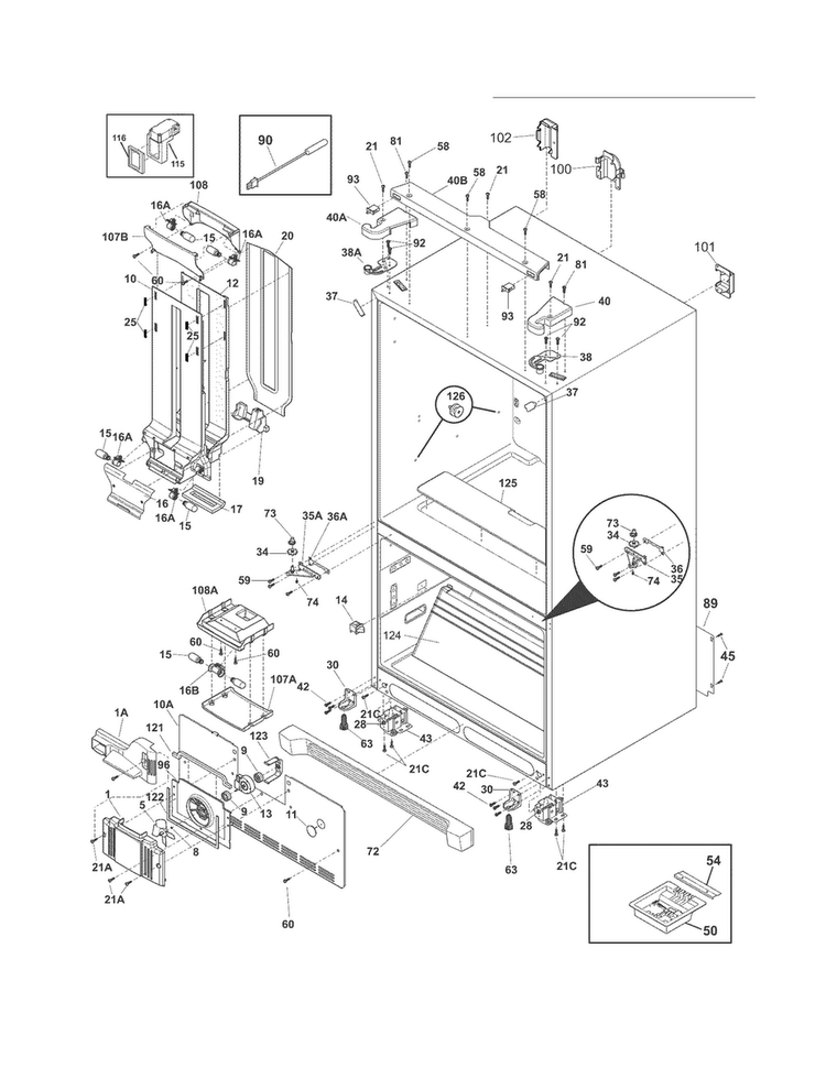 Cabinet Diagram and Parts List for FGHB2844LEB  Frigidaire Refrigerator