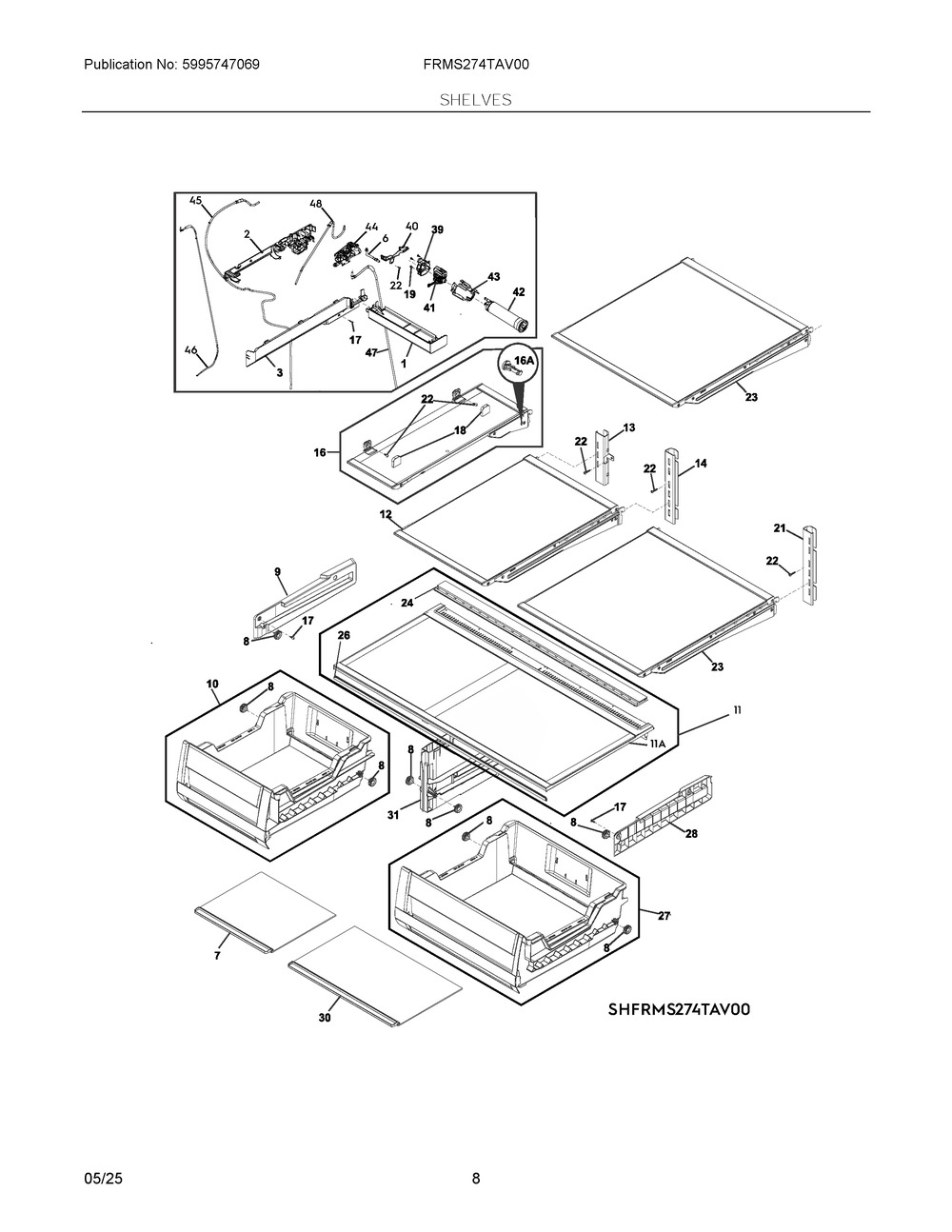 Shelves Diagram and Parts List for FRMS274TAV00  Frigidaire Refrigerator