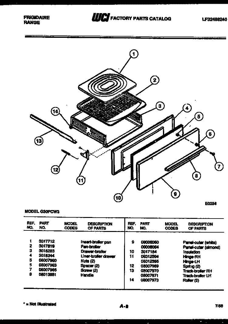 BROILER DRAWER PARTS Diagram and Parts List for G30PCL3  Frigidaire Range