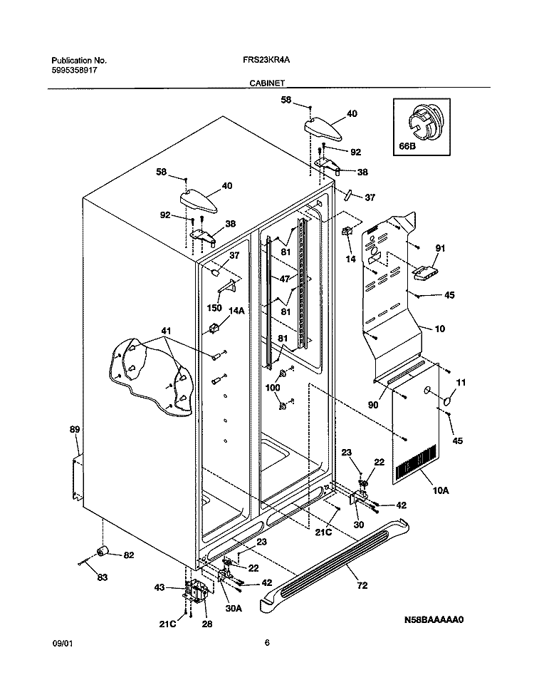CABINET Diagram and Parts List for FRS23KR4AW2  Frigidaire Refrigerator