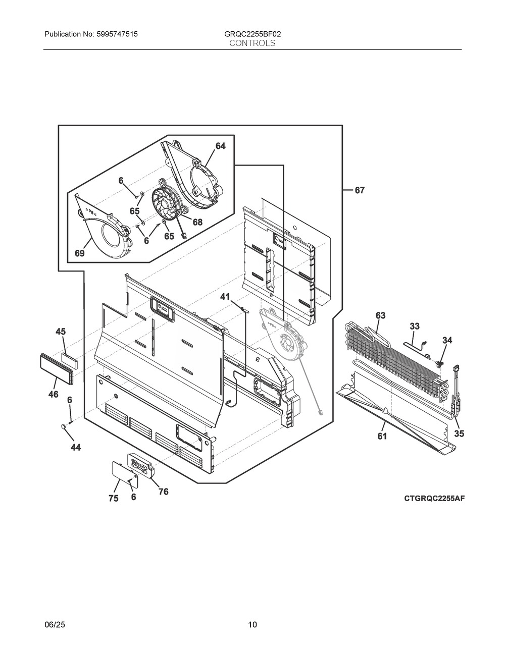 Controls Diagram and Parts List for GRQC2255BF02  Frigidaire Refrigerator