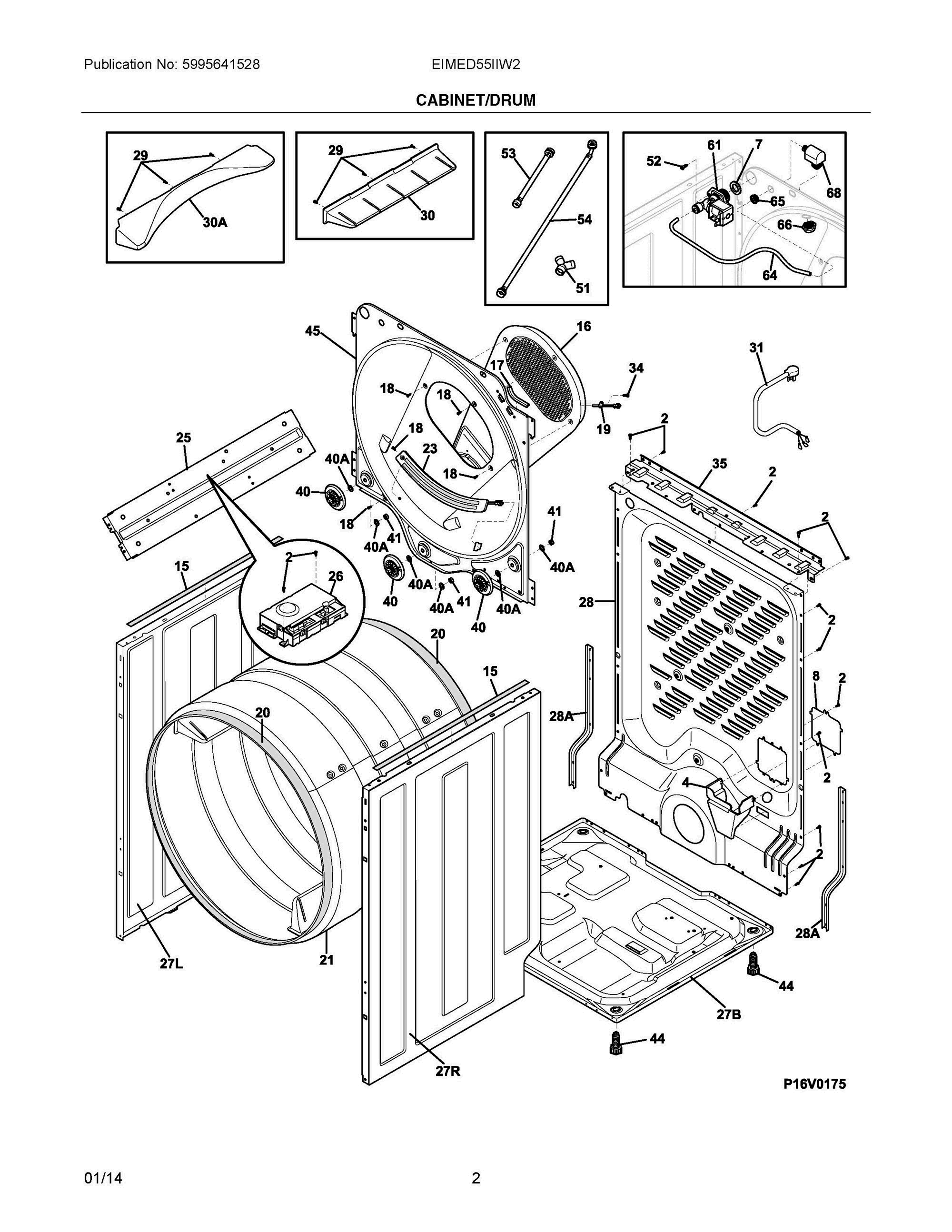 02 - CABINET/DRUM Diagram and Parts List for EIMED55IIW2  Frigidaire Dryer