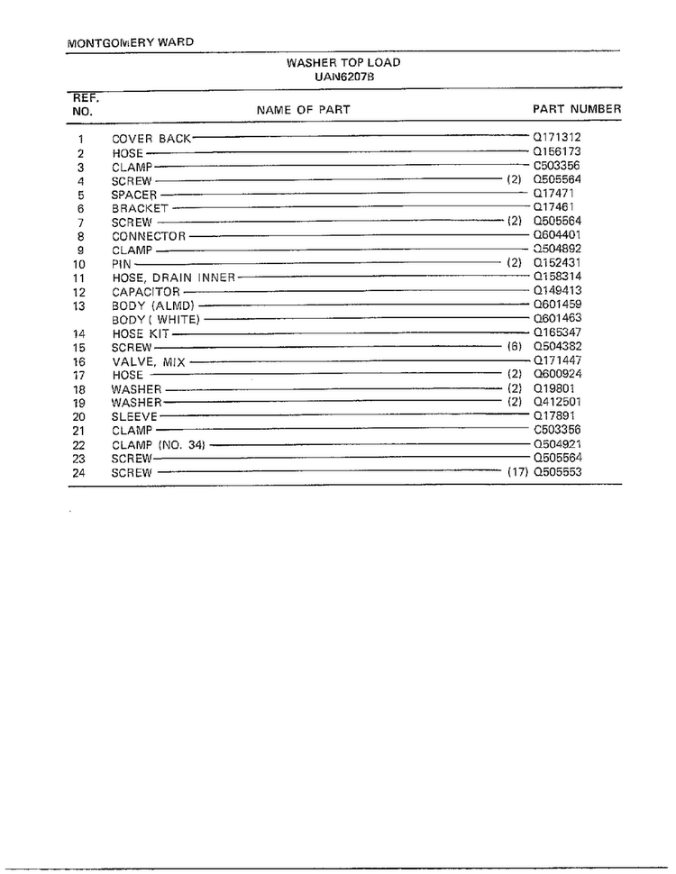 Washer Page 6 Diagram and Parts List for 6207B  Frigidaire Washer