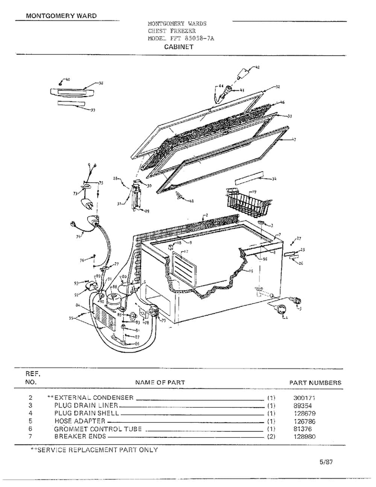 Cabinet Diagram and Parts List for 85058-7A  Frigidaire Freezer