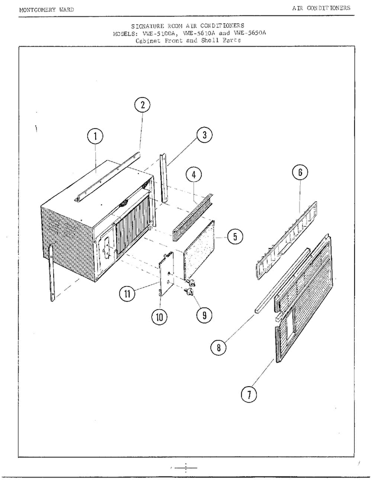 Cabinet Front/shell Diagram and Parts List for 5100A  Frigidaire Air Conditioner