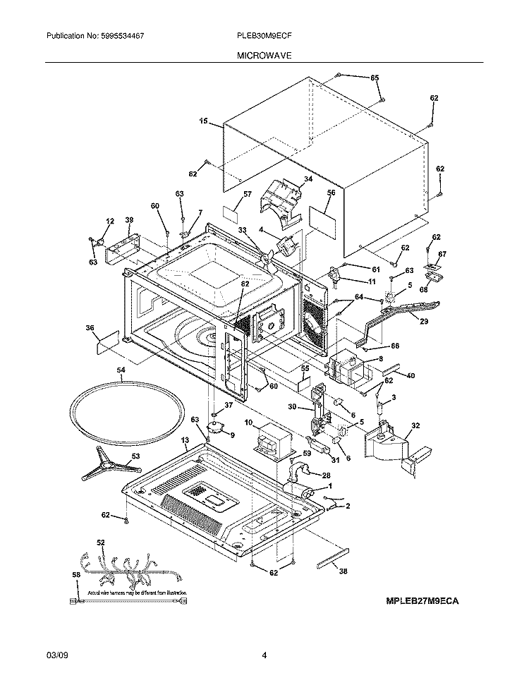 MICROWAVE Diagram and Parts List for PLEB30M9ECF  Frigidaire Microwave Oven Combo