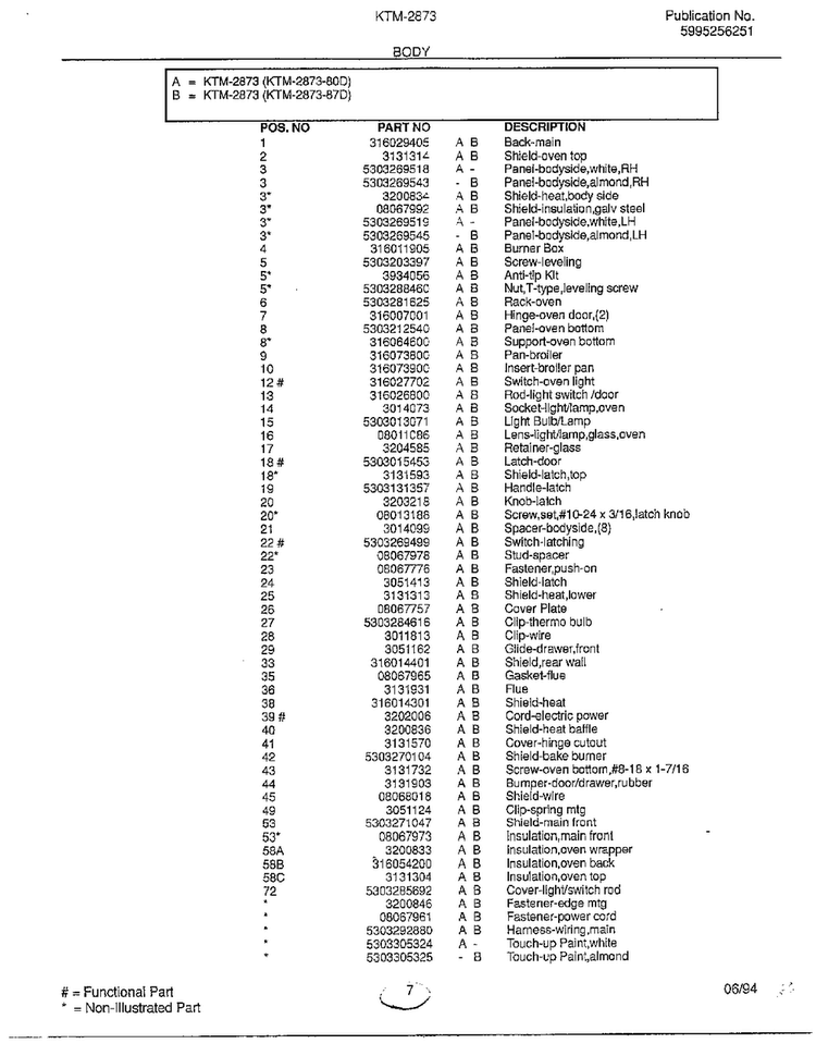 Body Page 2 Diagram and Parts List for 2873  Frigidaire Range
