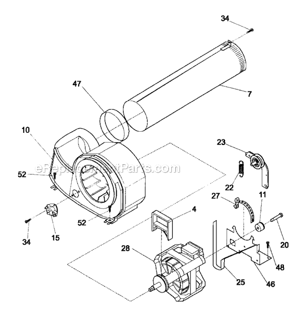 MOTOR Diagram and Parts List for GLER341AS2  Frigidaire Dryer