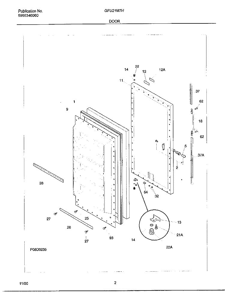 DOOR Diagram and Parts List for GFU21M7HW1  Gibson Freezer