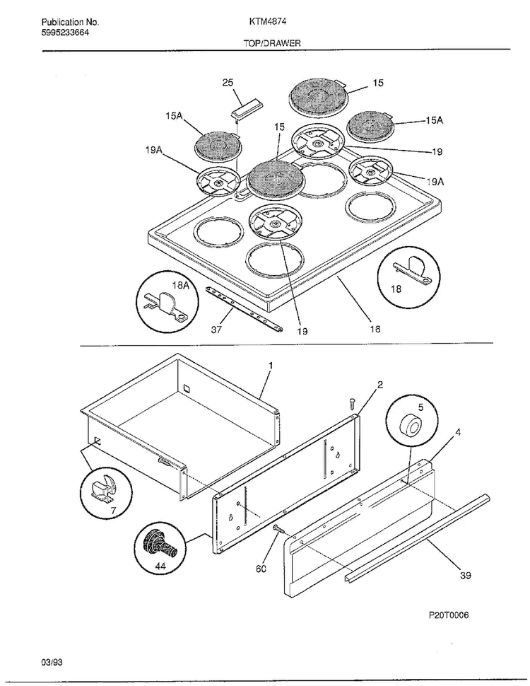Top/drawer Diagram and Parts List for 4874-87A  Frigidaire Range