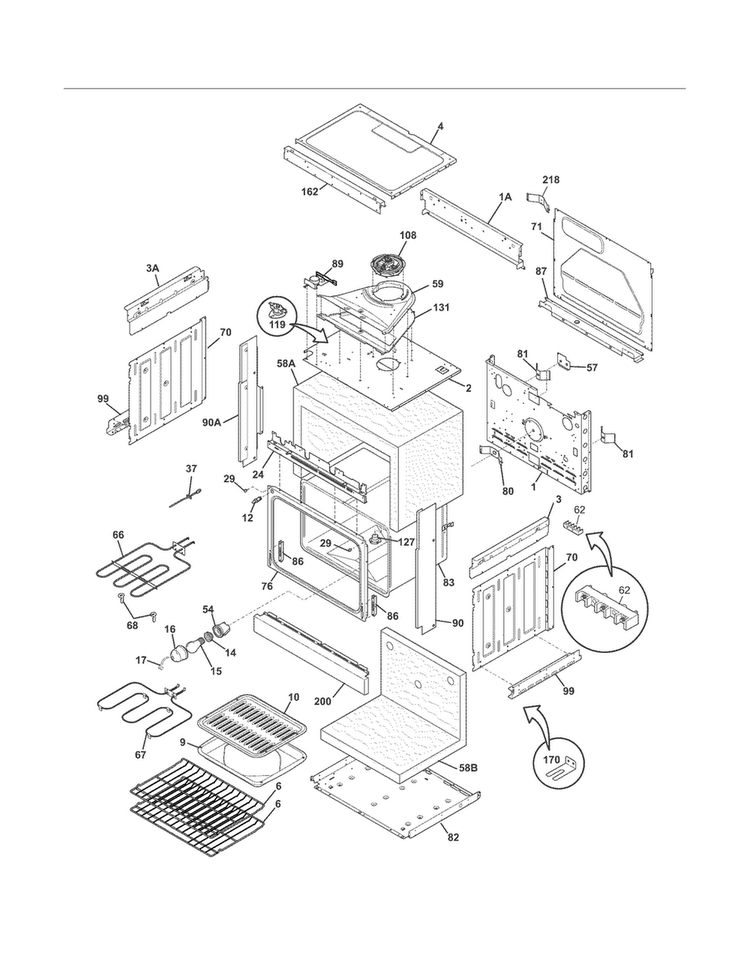 Body Diagram and Parts List for FFED3015LWD  Frigidaire Range