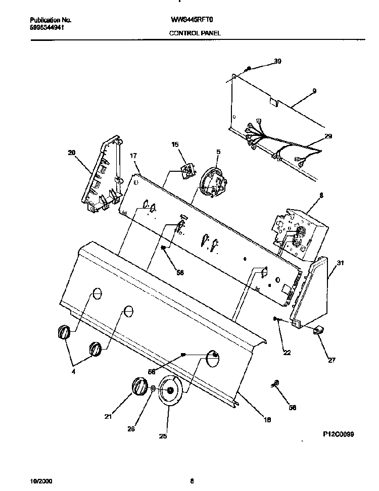 Control Panel Diagram and Parts List for WWS445RFT0  Westinghouse Washer