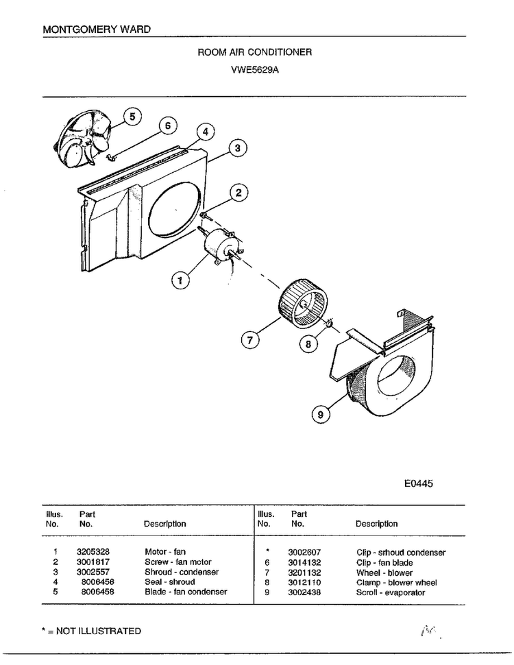 Room Air Conditioner Page 3 Diagram and Parts List for 5629A  Frigidaire Air Conditioner