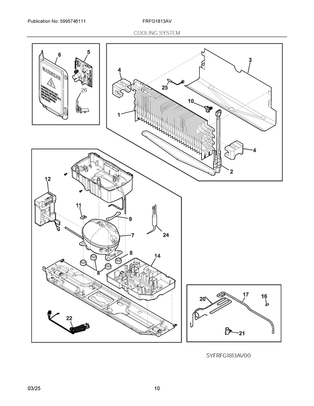 Cooling System Diagram and Parts List for FRFG1813AV  Frigidaire Refrigerator