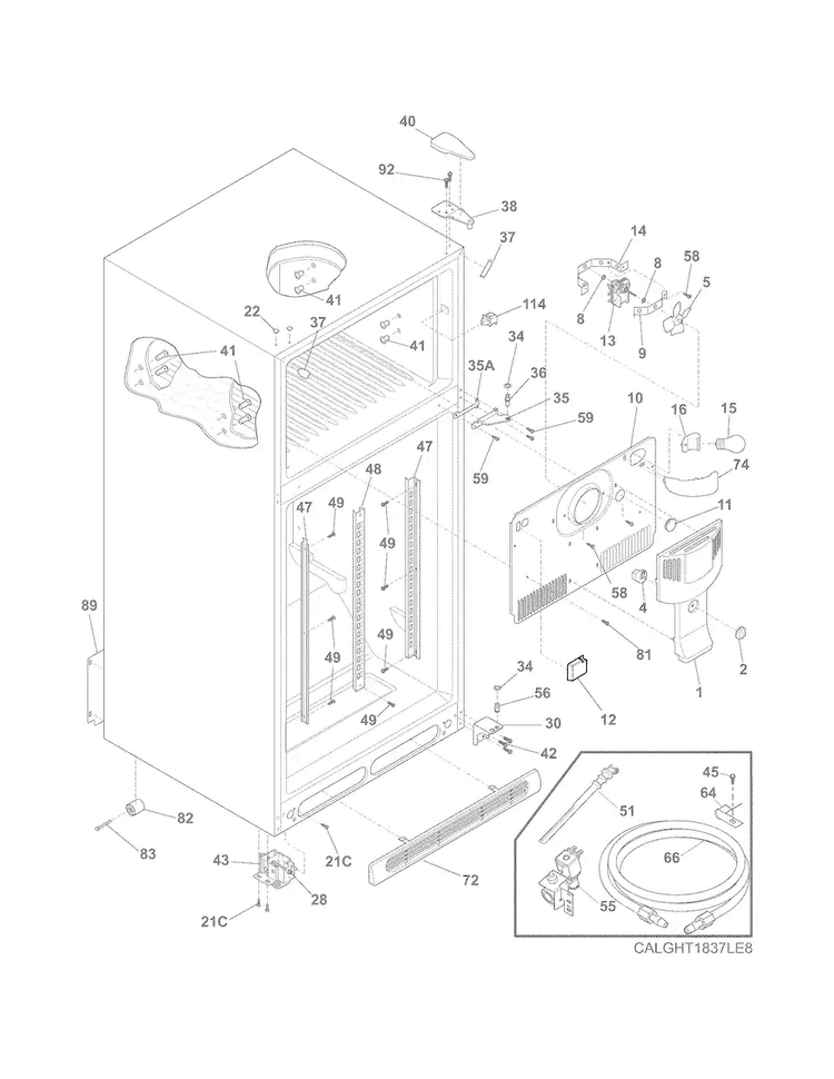 Cabinet Diagram and Parts List for LGHT1837LP8  Frigidaire Refrigerator