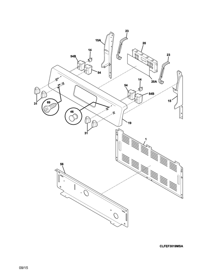 Backguard Diagram and Parts List for CFEF3024RSA  Frigidaire Range