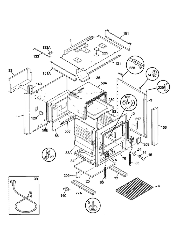 Body Diagram and Parts List for TGF605WFW6  Tappan Range