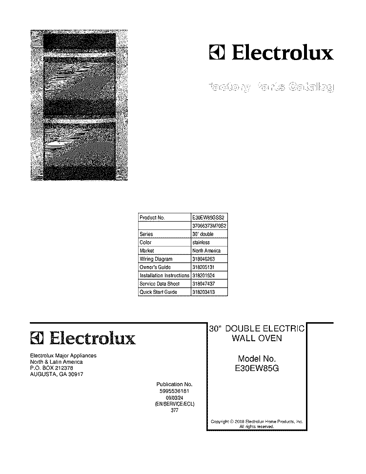 COVER Diagram and Parts List for E30EW85GSS2  Electrolux Wall Oven