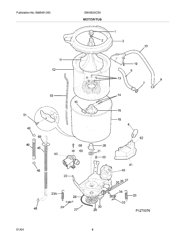 MOTOR / TUB Diagram and Parts List for GWX833CS0  Gibson Washer