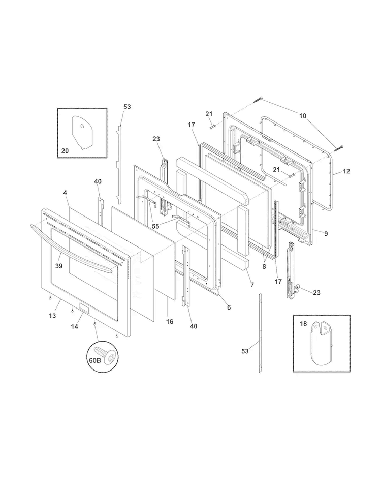 Door Diagram and Parts List for FGIF3061NFC  Frigidaire Range