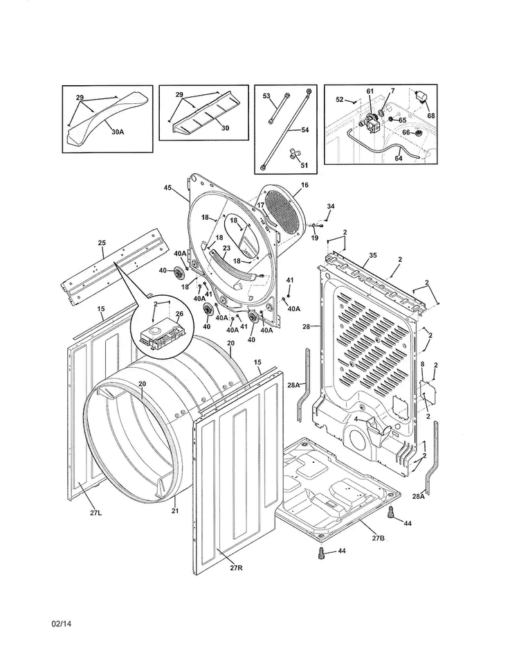 Cabinet/drum Diagram and Parts List for EIMED55IMB3  Electrolux Dryer
