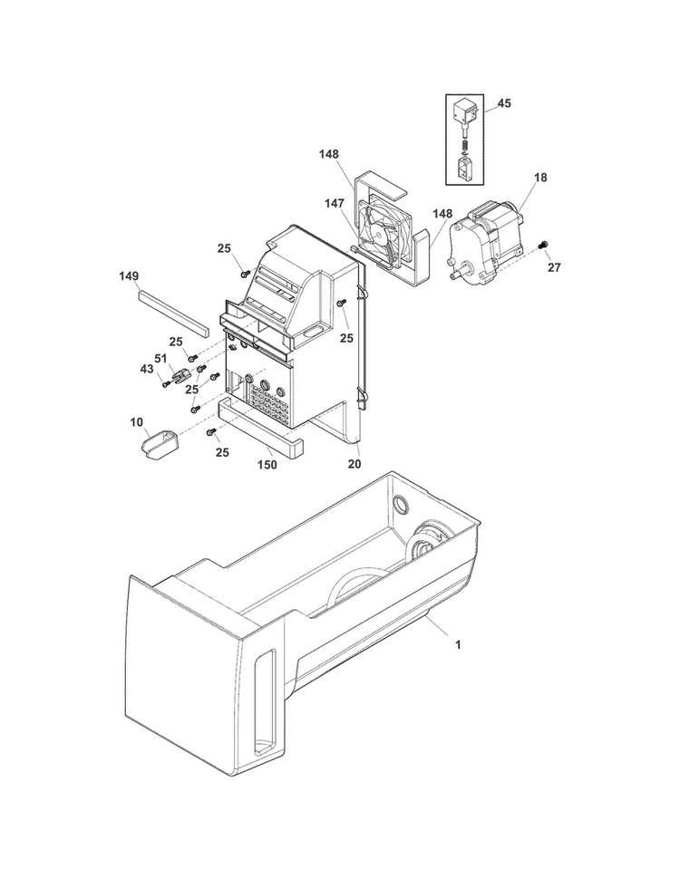 Ice Container Diagram and Parts List for EI23BC35KW5  Electrolux Refrigerator