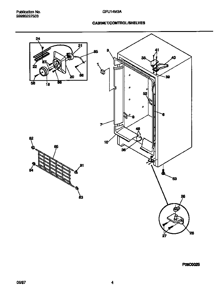 CABINET / CONTROL / SHELVES Diagram and Parts List for GFU14M3AW7  Gibson Freezer