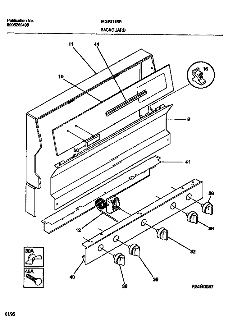 BACKGUARD Diagram and Parts List for MGF311SBDB  Frigidaire Range