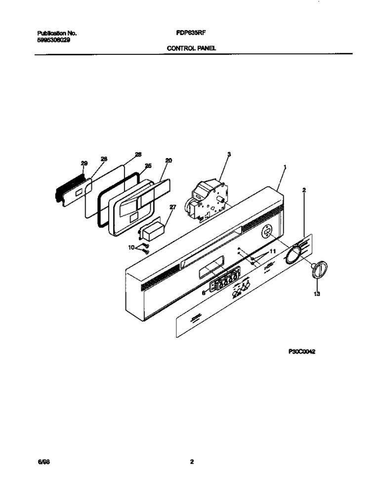 Control Panel Diagram and Parts List for FDP635RFR3  Frigidaire Dishwasher