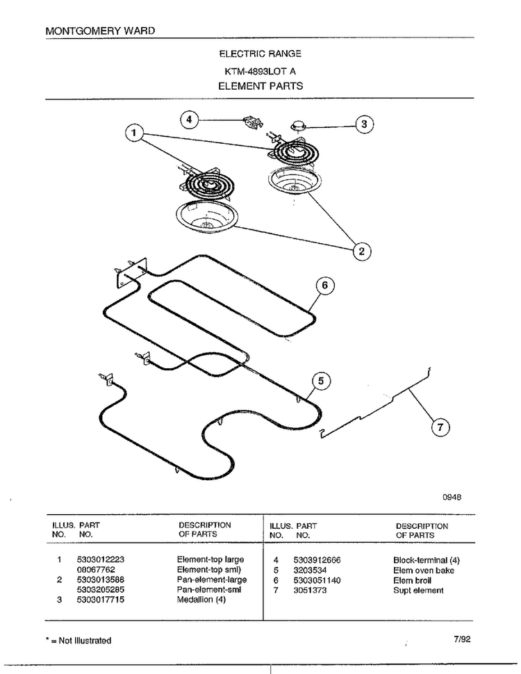 Element Parts Diagram and Parts List for 4893A  Frigidaire Range