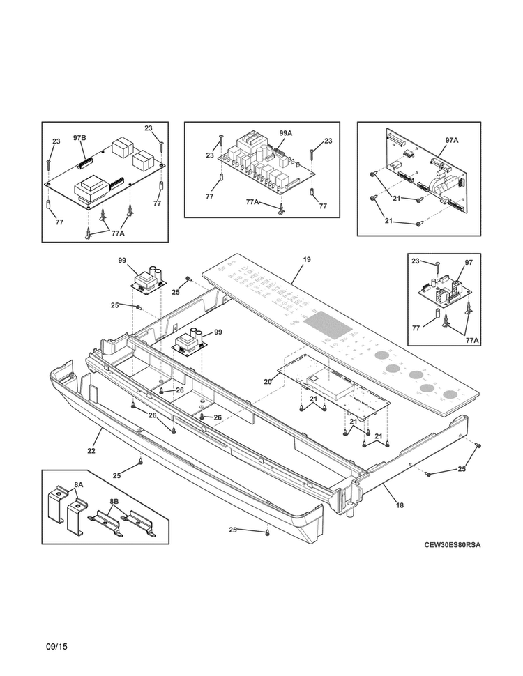 Backguard Diagram and Parts List for EW30ES8CRSA  Electrolux Range