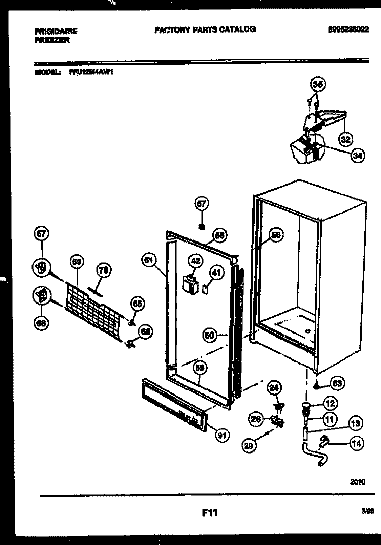 CABINET PARTS Diagram and Parts List for FFU12M4AW1  Frigidaire Freezer