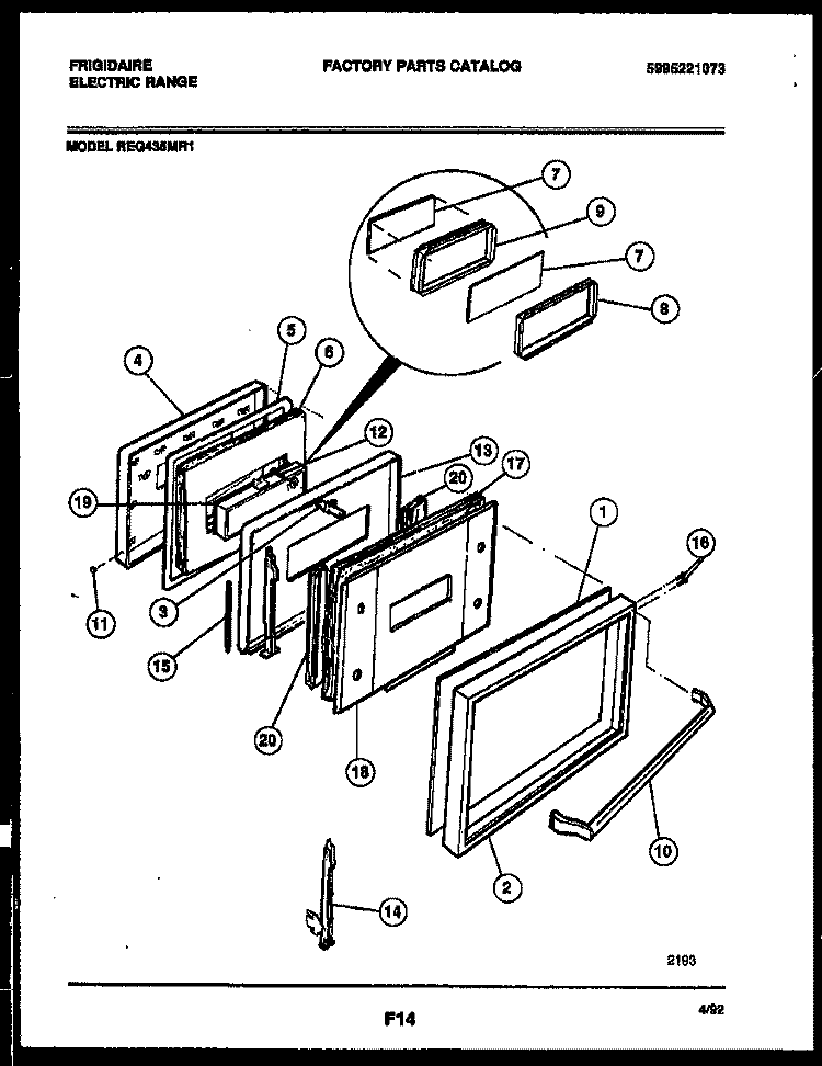 DOOR PARTS Diagram and Parts List for REG435MRW1  Frigidaire Range
