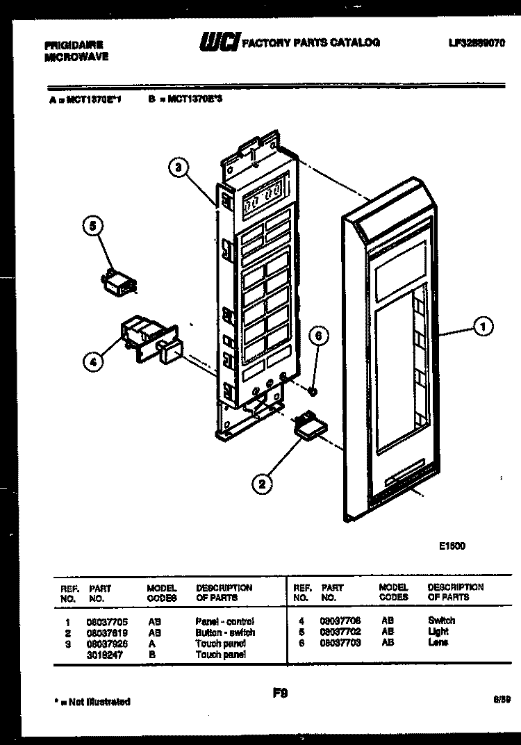 CONTROL PANEL Diagram and Parts List for MCT1370EL1  Frigidaire Microwave