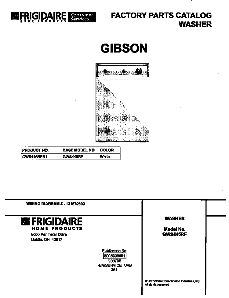 COVER Diagram and Parts List for GWS445RFS1  Gibson Washer