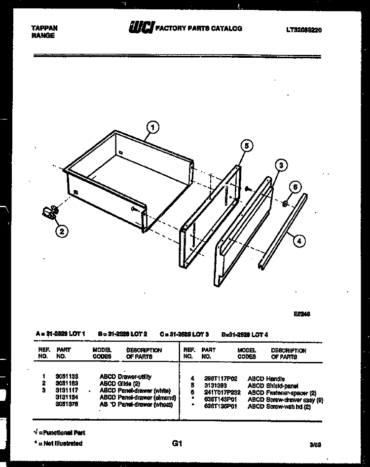 DRAWER PARTS Diagram and Parts List for 31-2528-23-03  Tappan Range