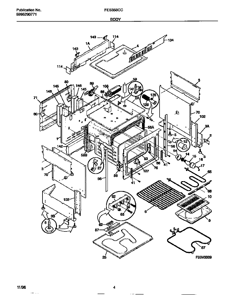 BODY Diagram and Parts List for FES353CCDG  Frigidaire Range