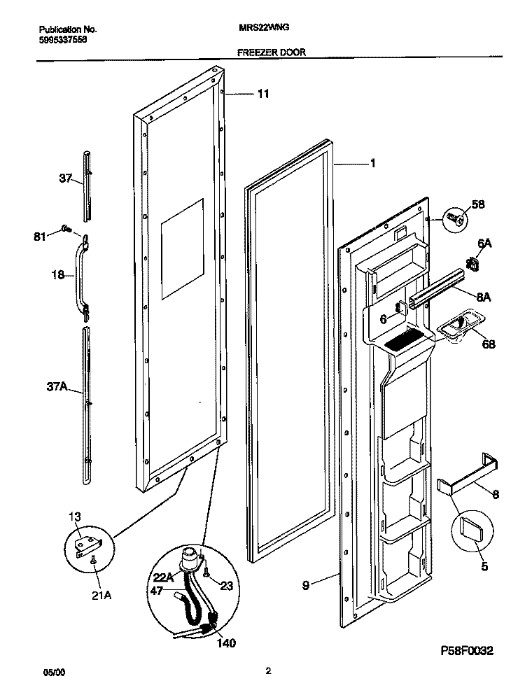 FREEZER DOOR Diagram and Parts List for MRS22WNGD0  Frigidaire Refrigerator