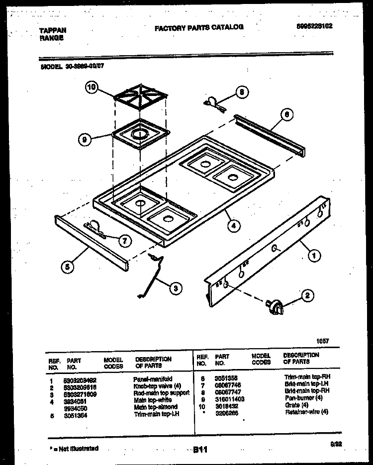 COOKTOP PARTS Diagram and Parts List for 30-3989-23-07  Tappan Range