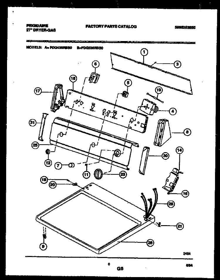 CONSOLE AND CONTROL PARTS Diagram and Parts List for FDG336RBS0  Frigidaire Dryer