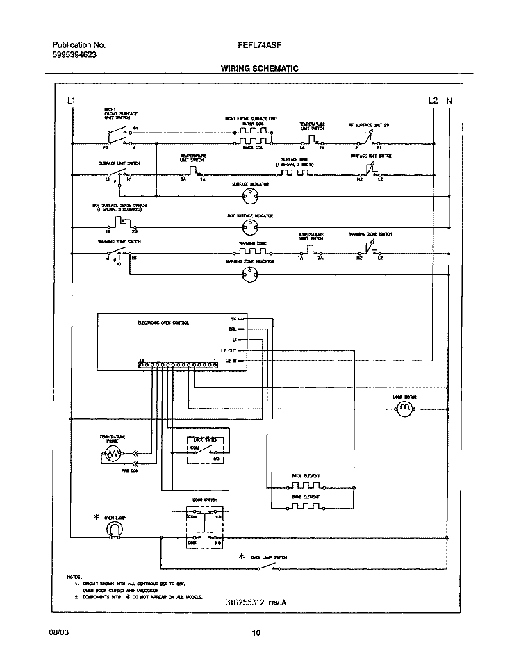 WIRING SCHEMATIC Diagram and Parts List for FEFL74ASF  Frigidaire Range