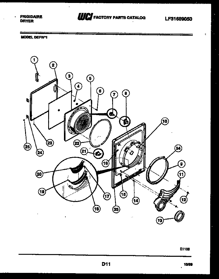 DOOR PARTS Diagram and Parts List for DEFW1  Frigidaire Dryer