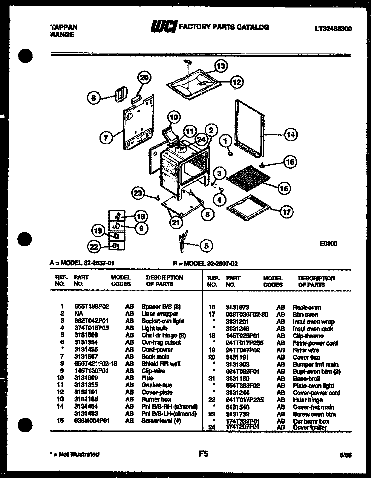 BODY PARTS Diagram and Parts List for 32-2537-00-01  Tappan Range