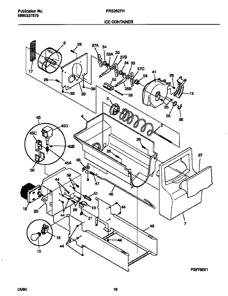ICE CONTAINER Diagram and Parts List for FRS26ZPHD2  Frigidaire Refrigerator