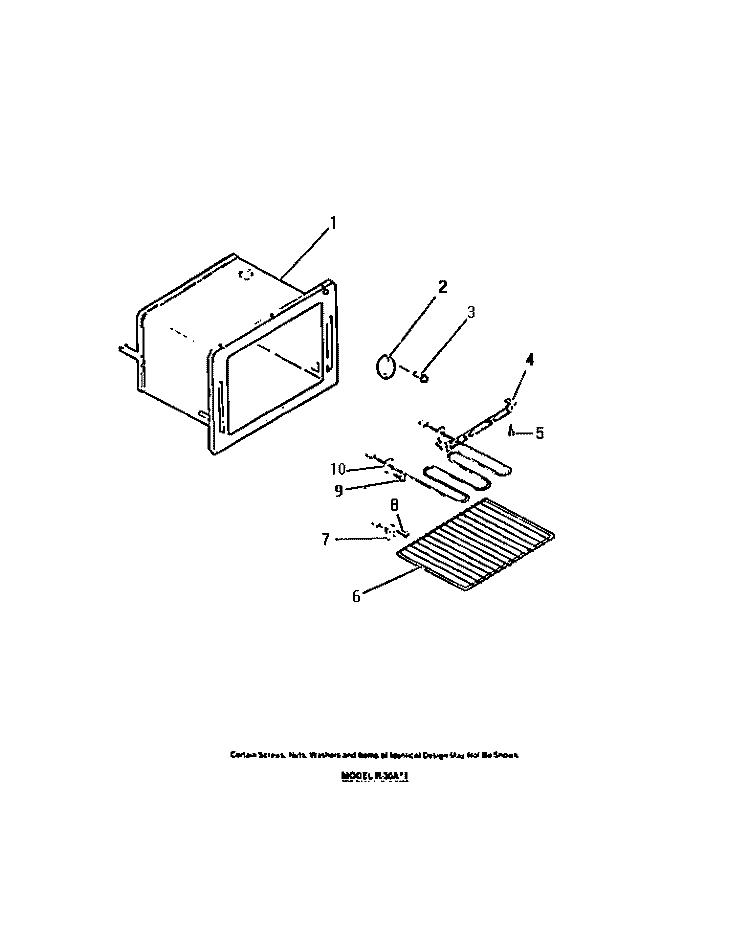 OVEN LINER, ELEMENTS Diagram and Parts List for R30AL1  Frigidaire Wall Oven