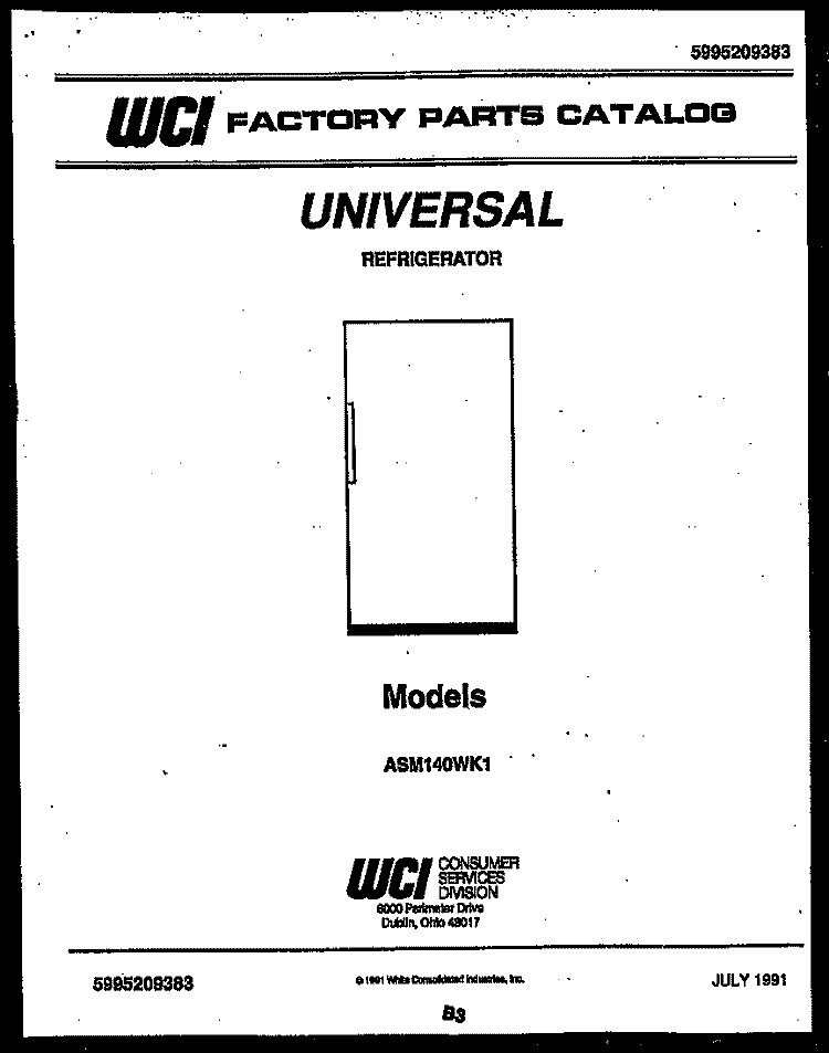 COVER Diagram and Parts List for ASM140WK1  Frigidaire Refrigerator